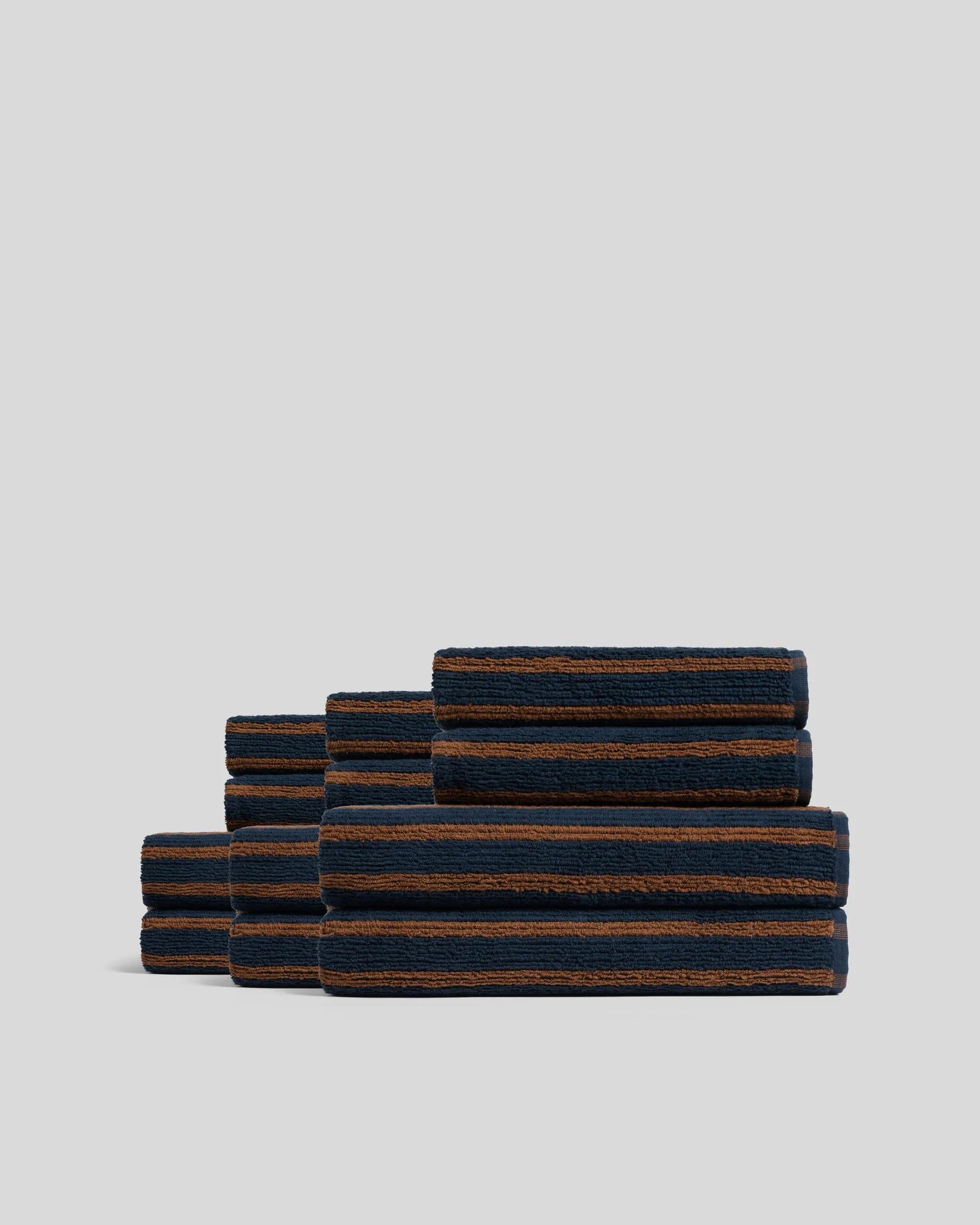6+6 Organic Resort Stripe Bath Bundle - Ink with Tobacco