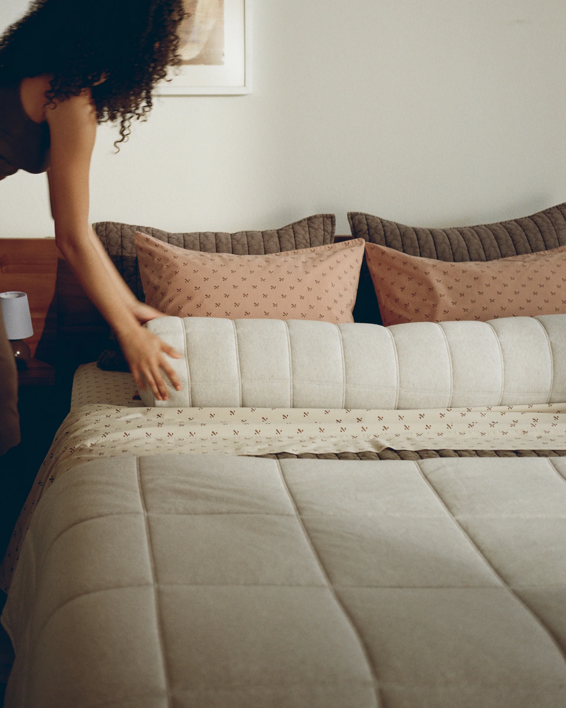 Linen Tencel Jersey Bolster Pillow Cover - FINAL SALE (Heathered Oatmeal) - Image 2