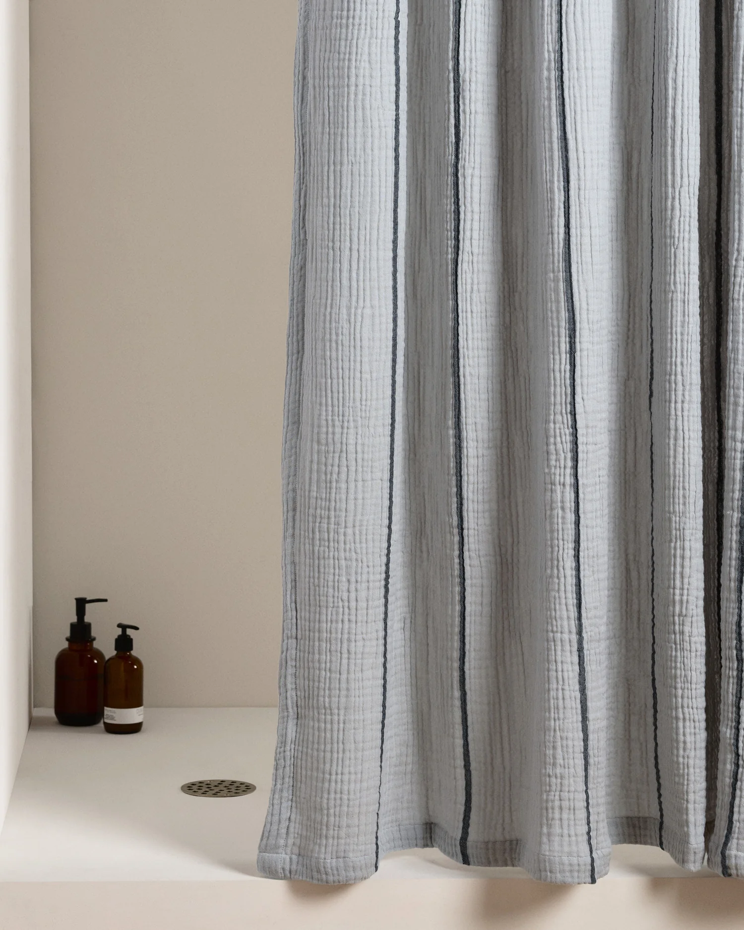 Organic Cloud Cotton Shower Curtain (Soft Sky and Ink Stripe)