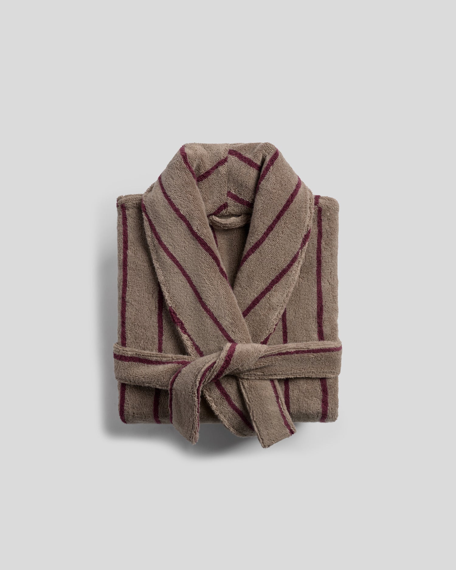 Turkish Cotton Stripe Robe (Warm Grey with Garnet)